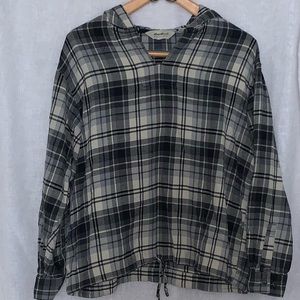 Eddie Bauer Plaid Flannel hoodie pullover size L